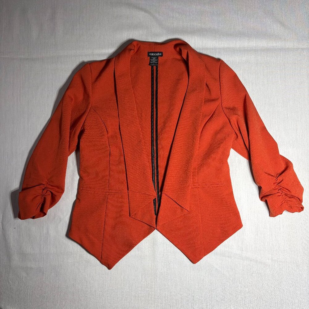 Women's Stoosh Orange Open Front Blazer Jacket with 3/4 Gathered Sleeves Large